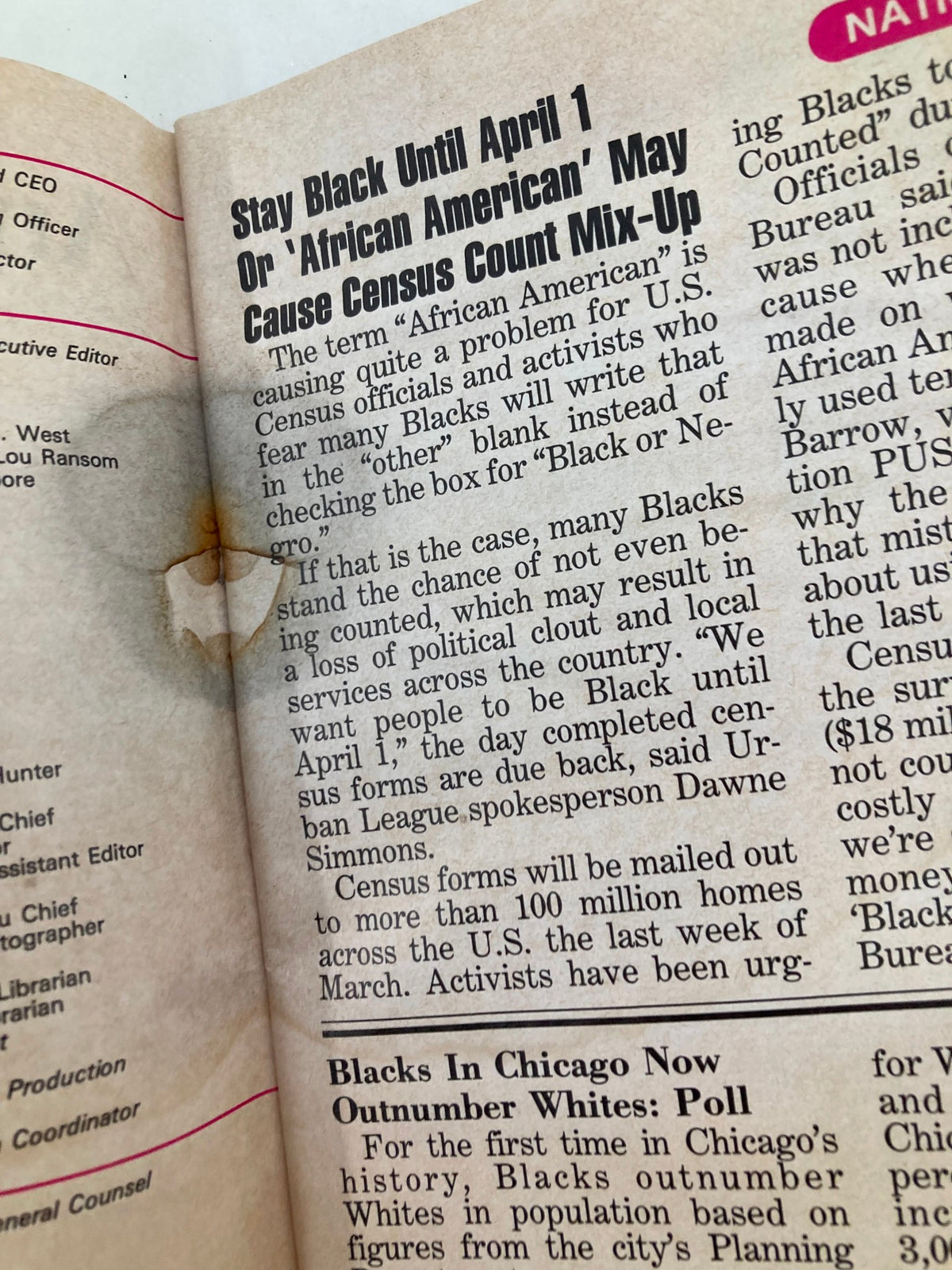 Article page from VTG Jet Magazine April 2 1990 Vol 77 #25 Raven-Symoné at Cosby's TV Prodigy, discussing census issues faced by the Black community and activism related to census counting.