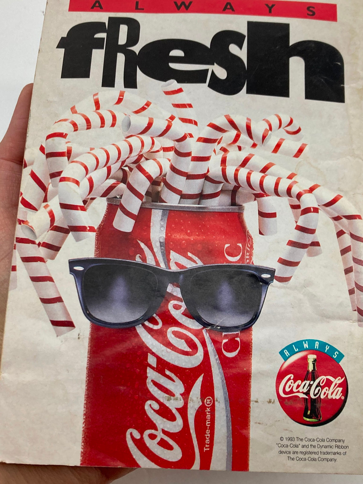Back cover of Jet Magazine May 3, 1993, Vol 84 #1 featuring a Coca-Cola advertisement with playful designs.