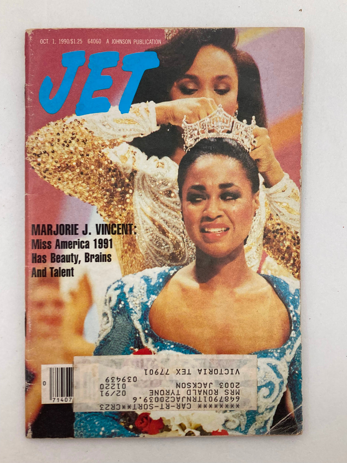 Cover of Jet Magazine, October 1, 1990, Vol 78 #25, featuring Marjorie J. Vincent, Miss America 1991, showcasing her beauty and talent.