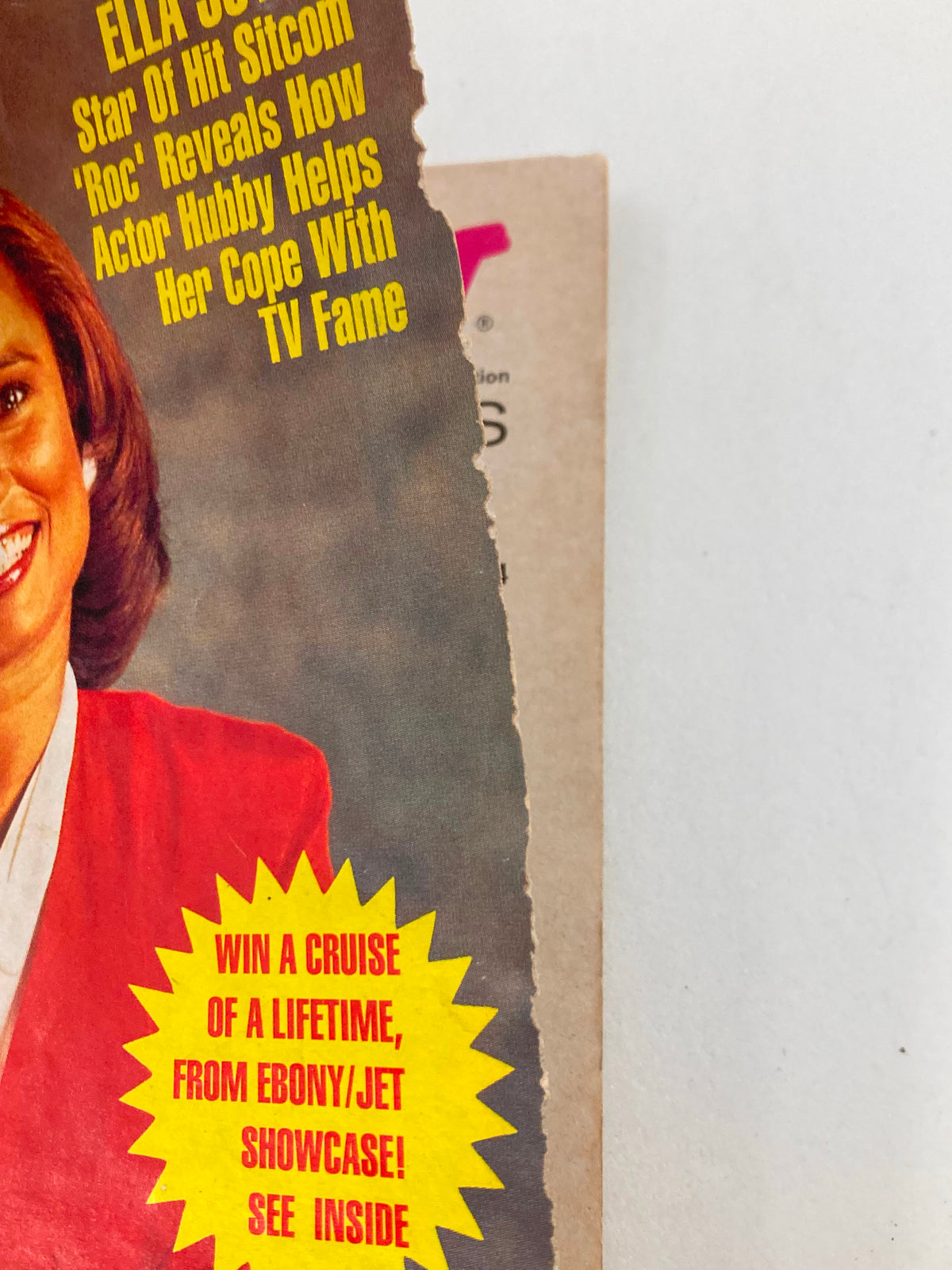 Close-up of Jet Magazine cover from April 12, 1993, showcasing Ella Joyce, star of 'Roc', highlighting her story and offering a chance to win a cruise of a lifetime.