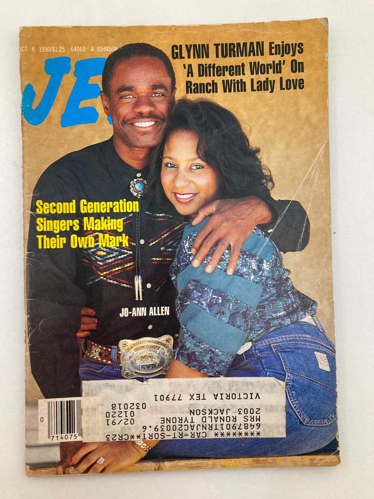 Cover of Jet Magazine, October 8, 1990, Vol 78 #26 featuring Glynn Turman and Jo-Ann Allen. The magazine includes headlines about entertainment and cultural influence.
