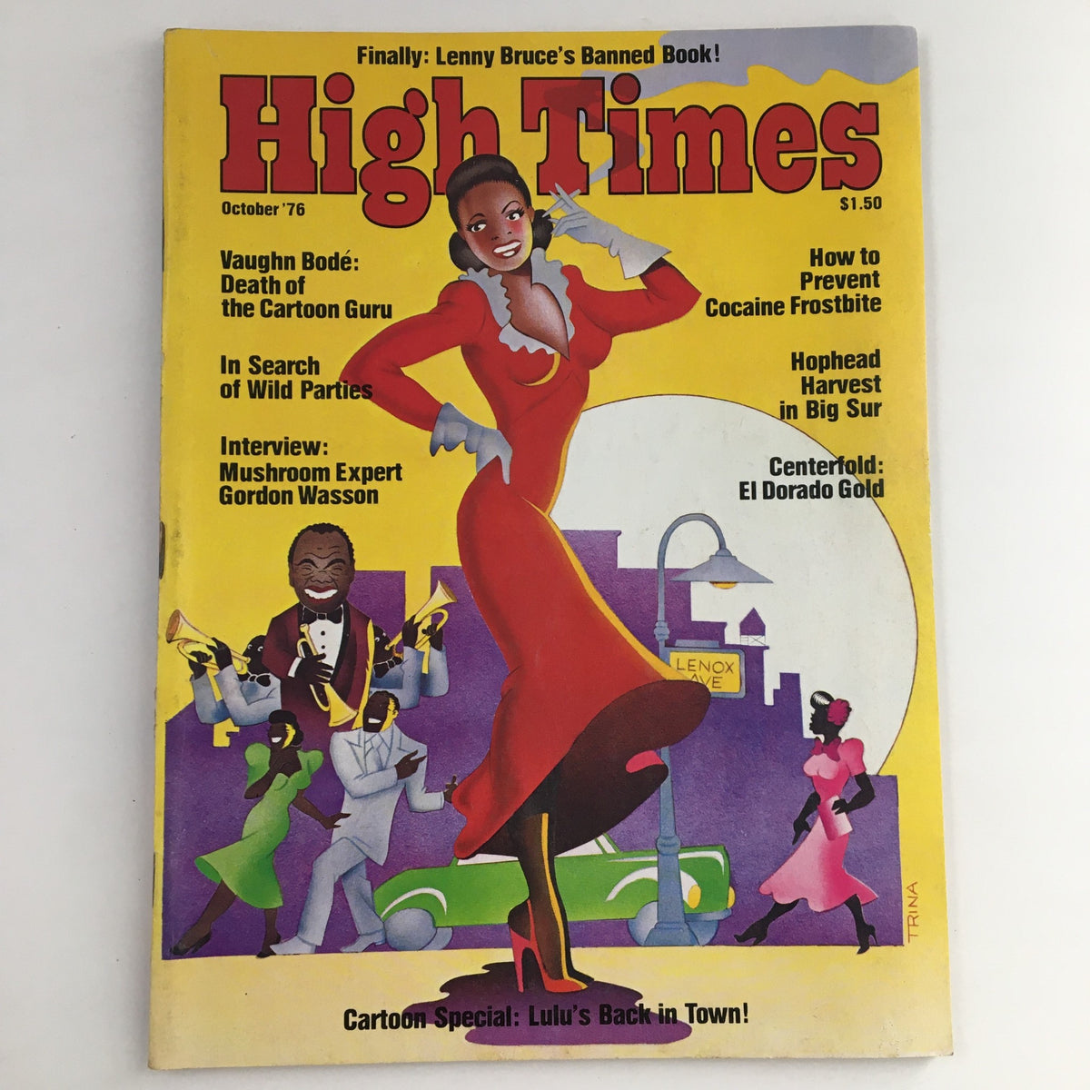 Cover of High Times Magazine October 1976 featuring the article 'Lulu's Back In Town' with vibrant illustrations and bold colors.