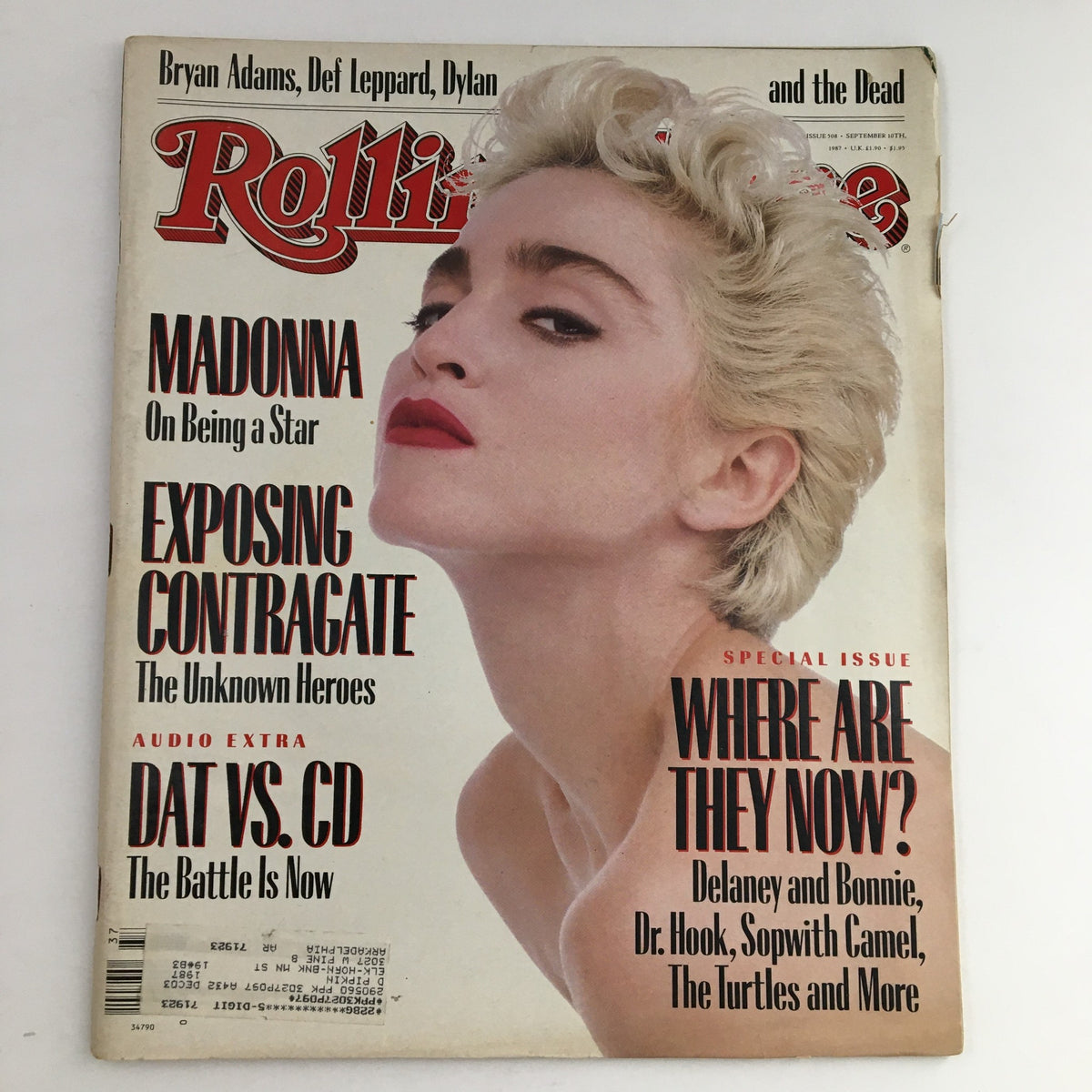 Rolling Stone Magazine September 10 1987 featuring Madonna on the cover, highlighting her article 'On Being a Star', along with the topics 'Exposing Contracate' and 'Where Are They Now?' covering Delaney & Bonnie, Dr. Hook, and more.