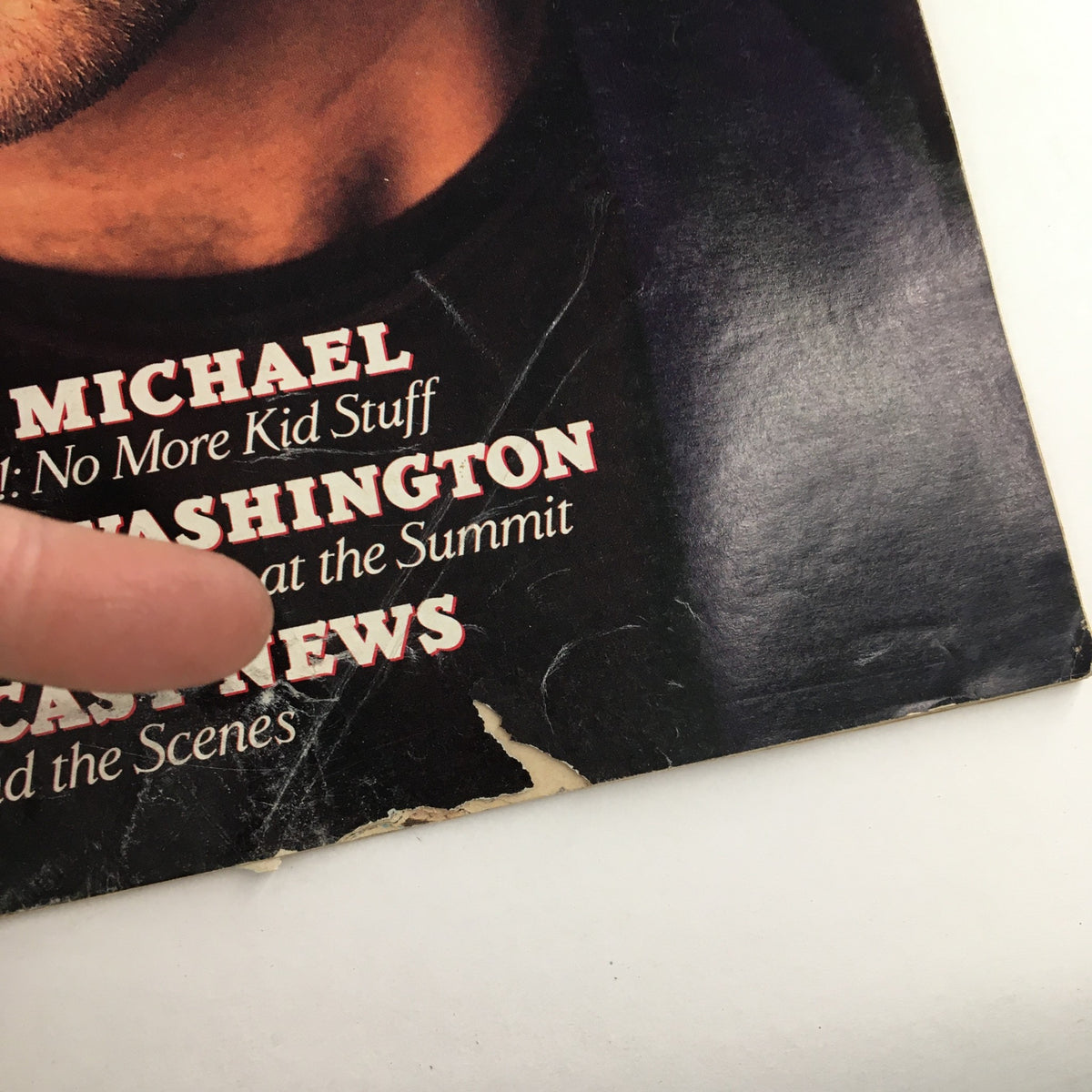 Detailed view of the Rolling Stone Magazine January 28 1988 cover highlighting the text about George Michael's post-Wham journey.