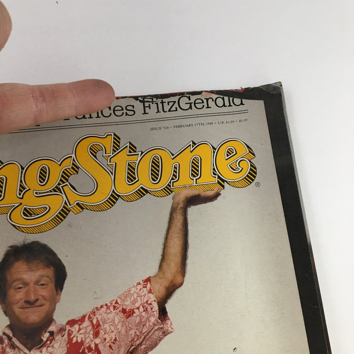 Cover of Rolling Stone Magazine from February 25, 1988, featuring an interview with Robin Williams. The magazine showcases a vibrant design and includes elements indicating its age, such as creases and wear.