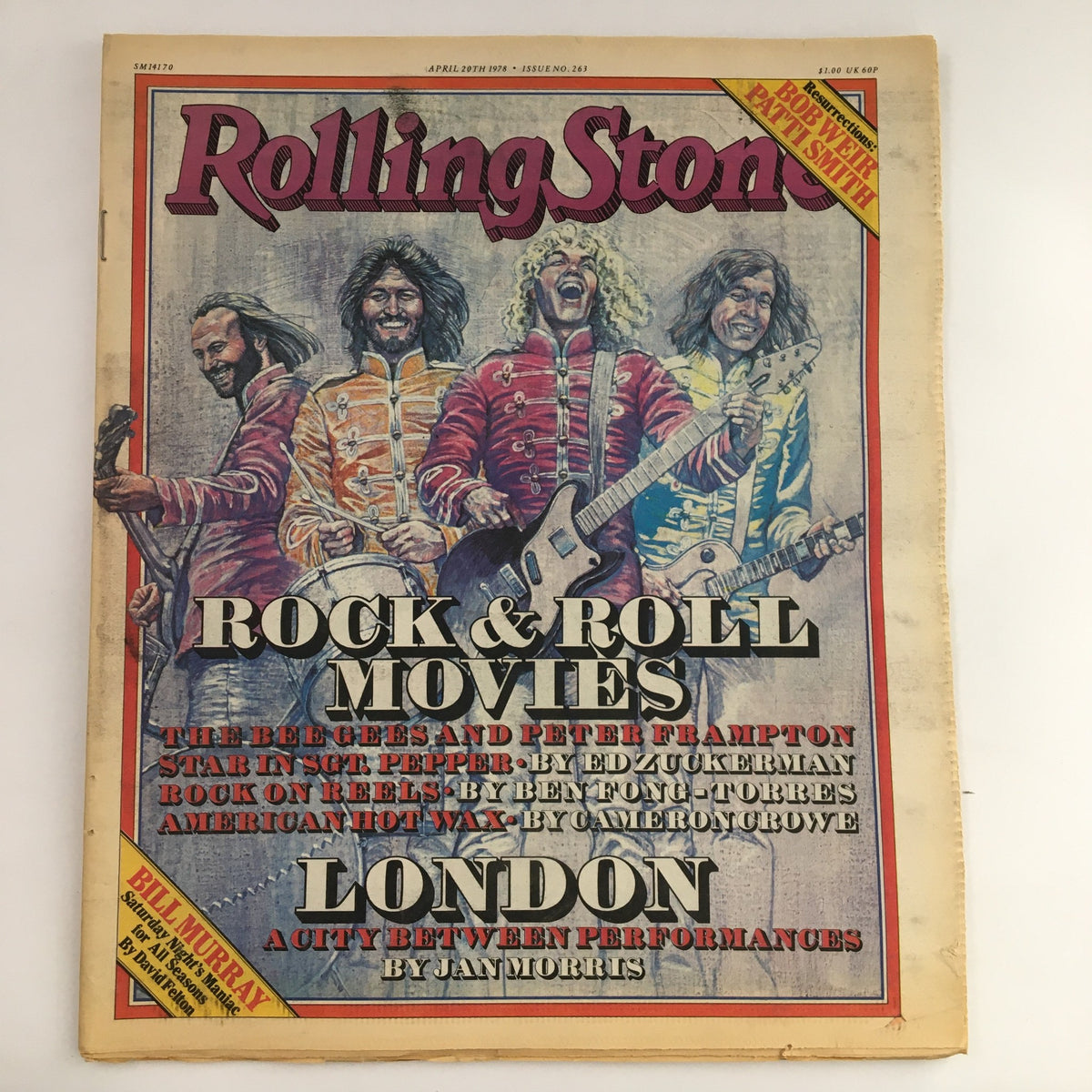 Vintage Rolling Stone Magazine cover from April 20, 1978, featuring The Beatles and a feature on rock and roll movies. The magazine highlights iconic music culture and its impact on film.