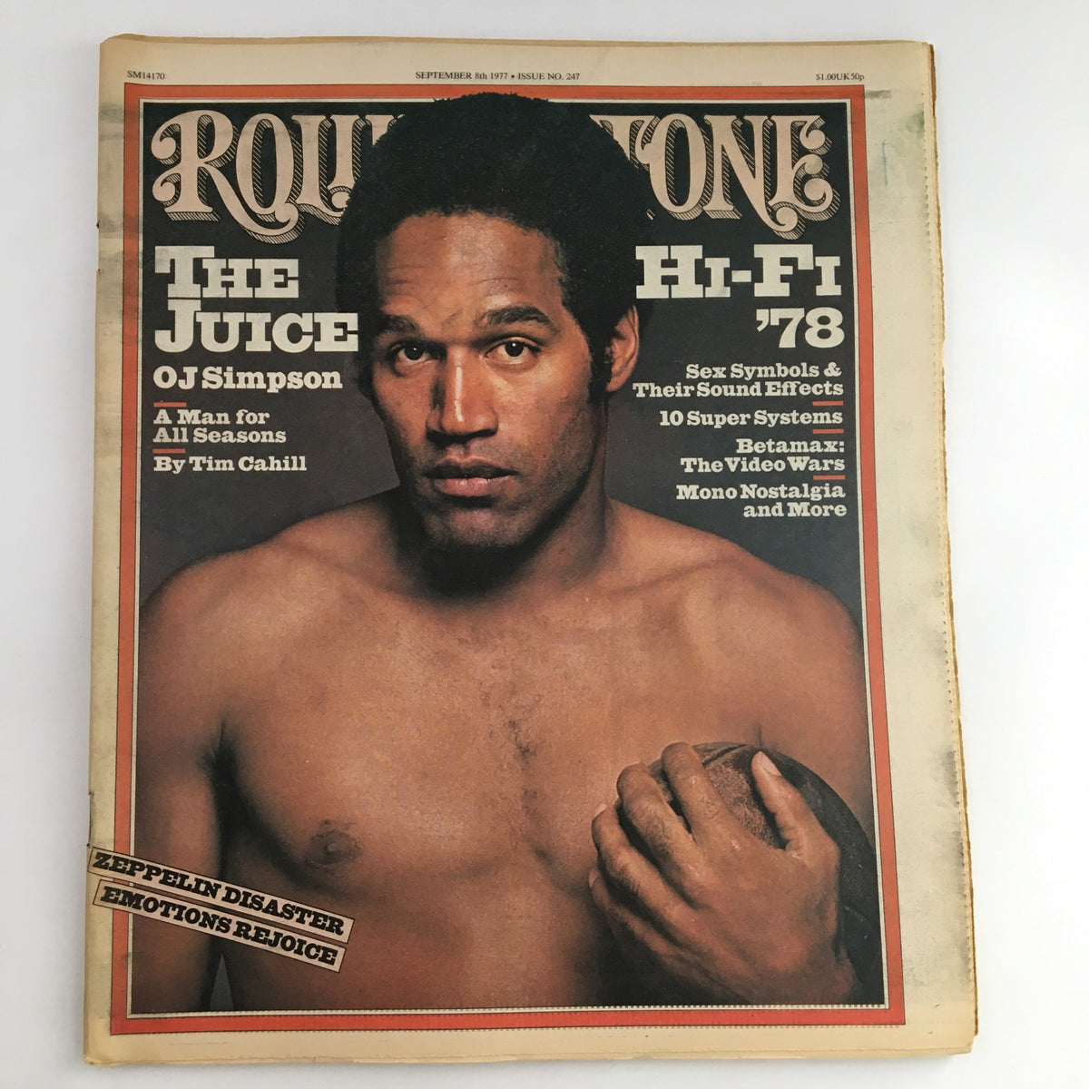 Rolling Stone Magazine cover from September 8, 1977 featuring OJ Simpson, highlighting his sports career and cultural significance.