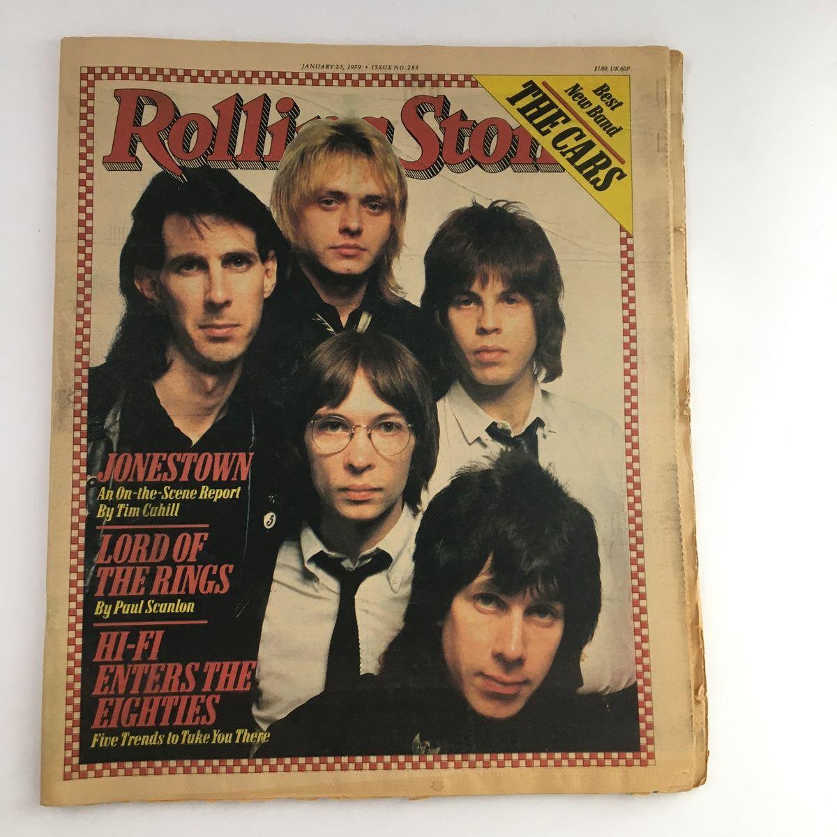 Cover of Rolling Stone Magazine January 25 1979 featuring The Cars and an article on Jonestown, showcasing notable pop culture elements of the 1970s.