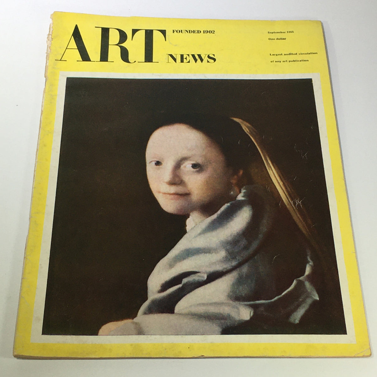 VTG Art News Magazine September 1958 featuring 'Girl With A Pearl Earring' by Johannes Vermeer on the cover, showcasing vintage art publication aesthetics.