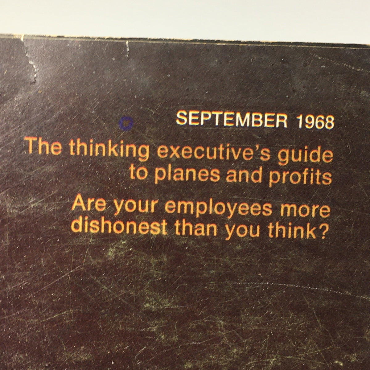 Close-up of the title page of VTG Business Management Magazine September 1968, highlighting themes like executive guidance and employee honesty.