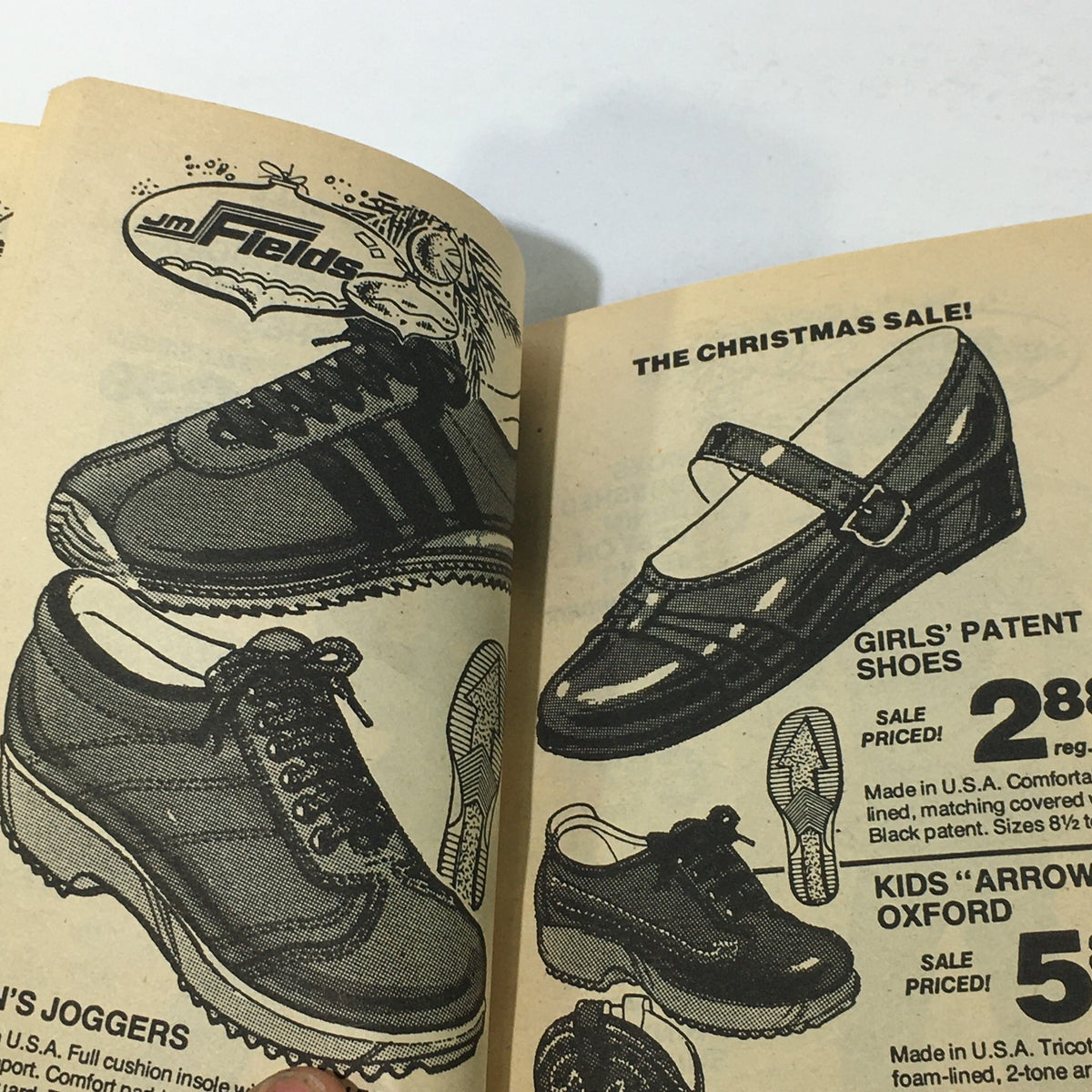 Page from the VTG JM Fields The Christmas Sale Price Guide Catalog 1970s displaying various styles of shoes available during the holiday sale.