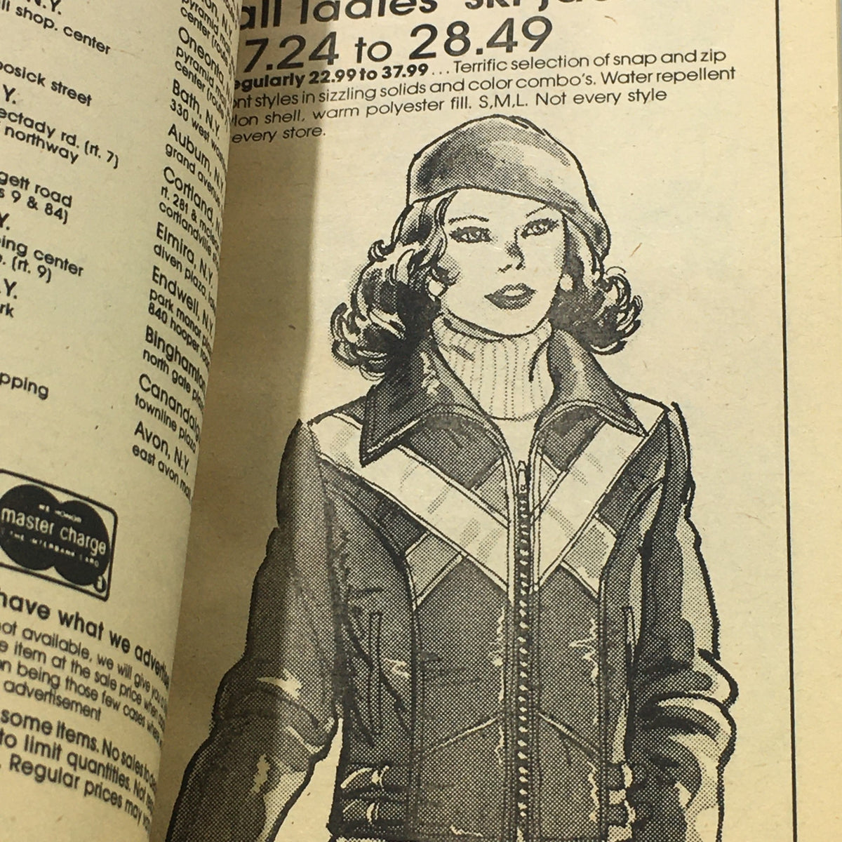 VTG Barkers Lowest Price Guide Catalog of The Year Rare 1970s showcasing an illustrated woman modeling a ladies' ski jacket with price details.