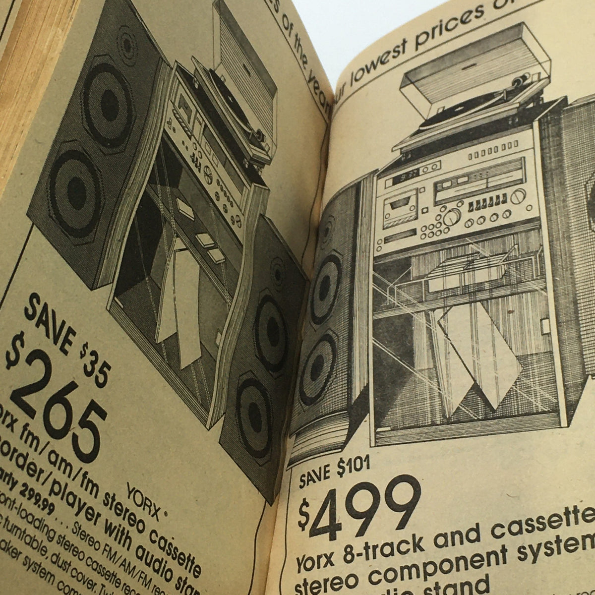 VTG Barkers Lowest Price Guide Catalog of The Year Rare 1970s featuring a vintage stereo component system with pricing information.