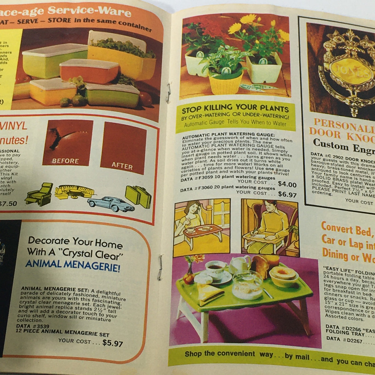 Interior page of the VTG Rare United States Purchasing Exchange Price Guide showcasing color advertisements for home goods and plant care products.