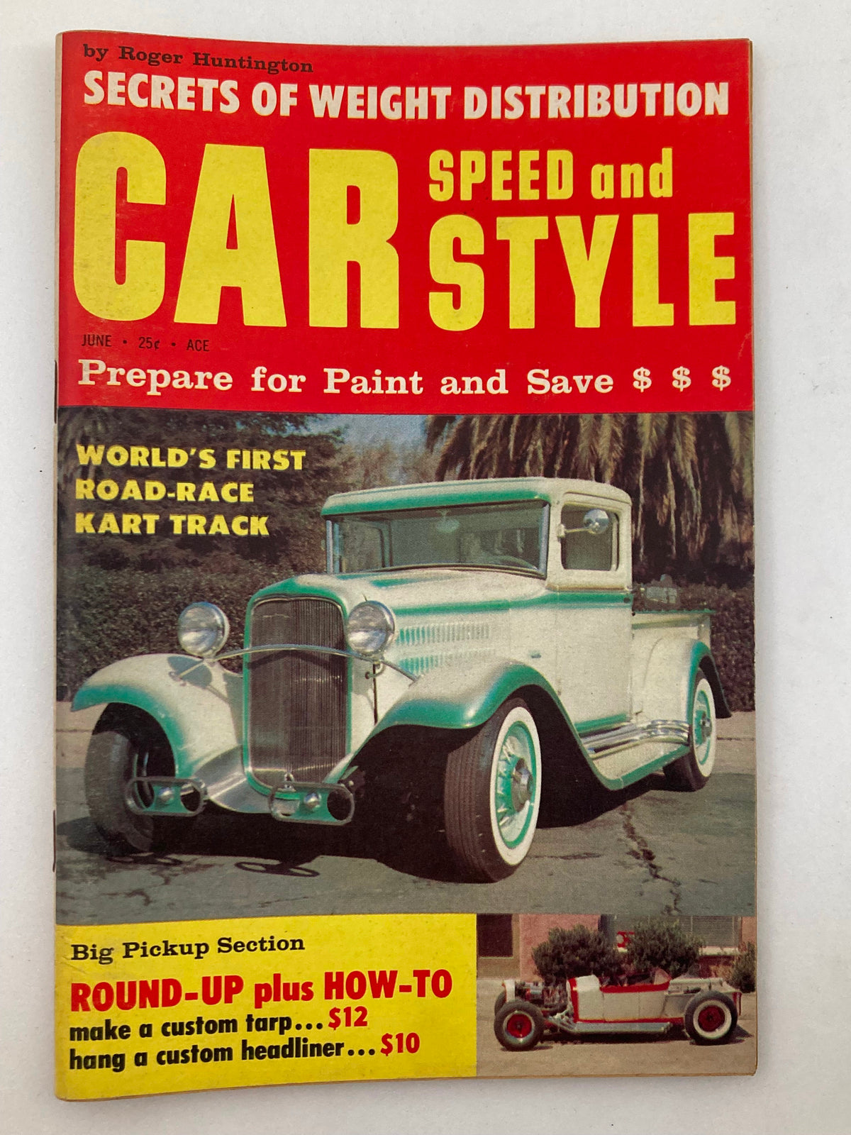 Cover of VTG Car Speed & Style Magazine June 1960 Vol 5 #6 featuring a classic truck and bold typography highlighting road-race kart track