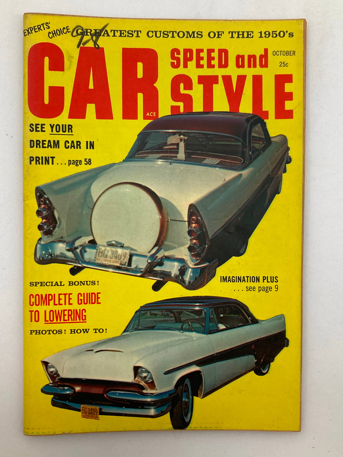Cover of VTG Car Speed & Style Magazine October 1959 Vol 4 #4, featuring highlighted vehicles and a complete guide to lowering vehicles.