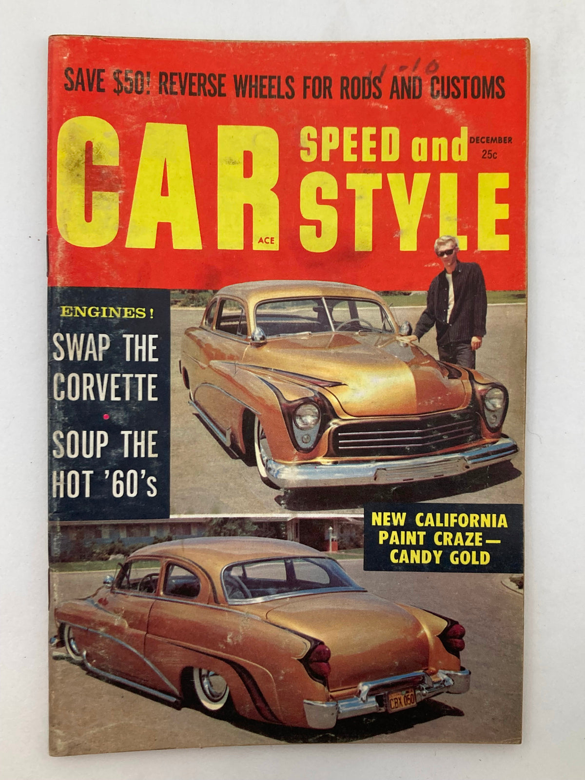 VTG Car Speed & Style Magazine December 1959 cover featuring a classic car and a stylish man, showcasing the magazine's focus on vintage automotive culture.
