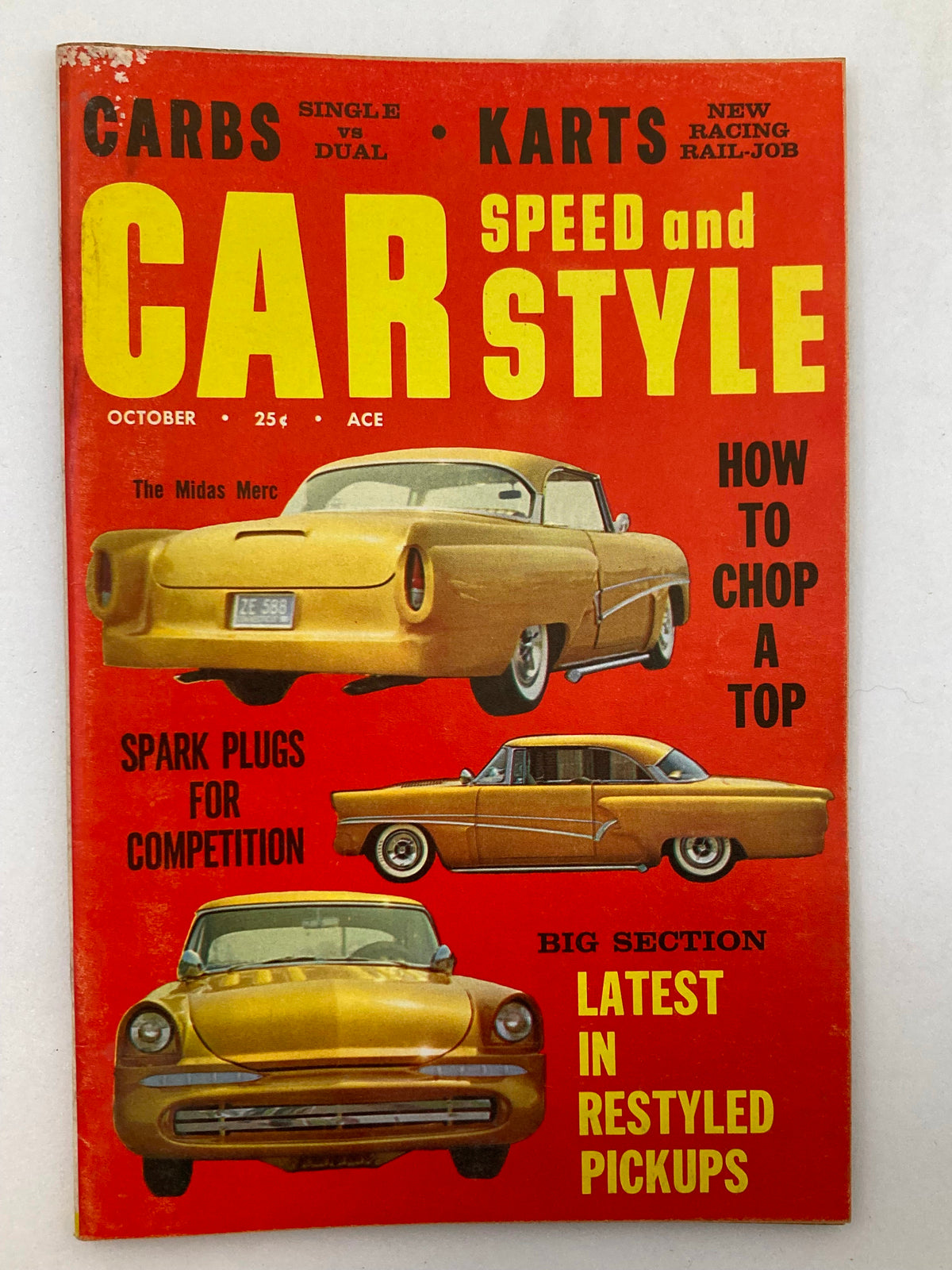 Cover of VTG Car Speed & Style Magazine October 1960 Vol 6 #4 showcasing The Midas Merc with classic cars and vibrant graphics.