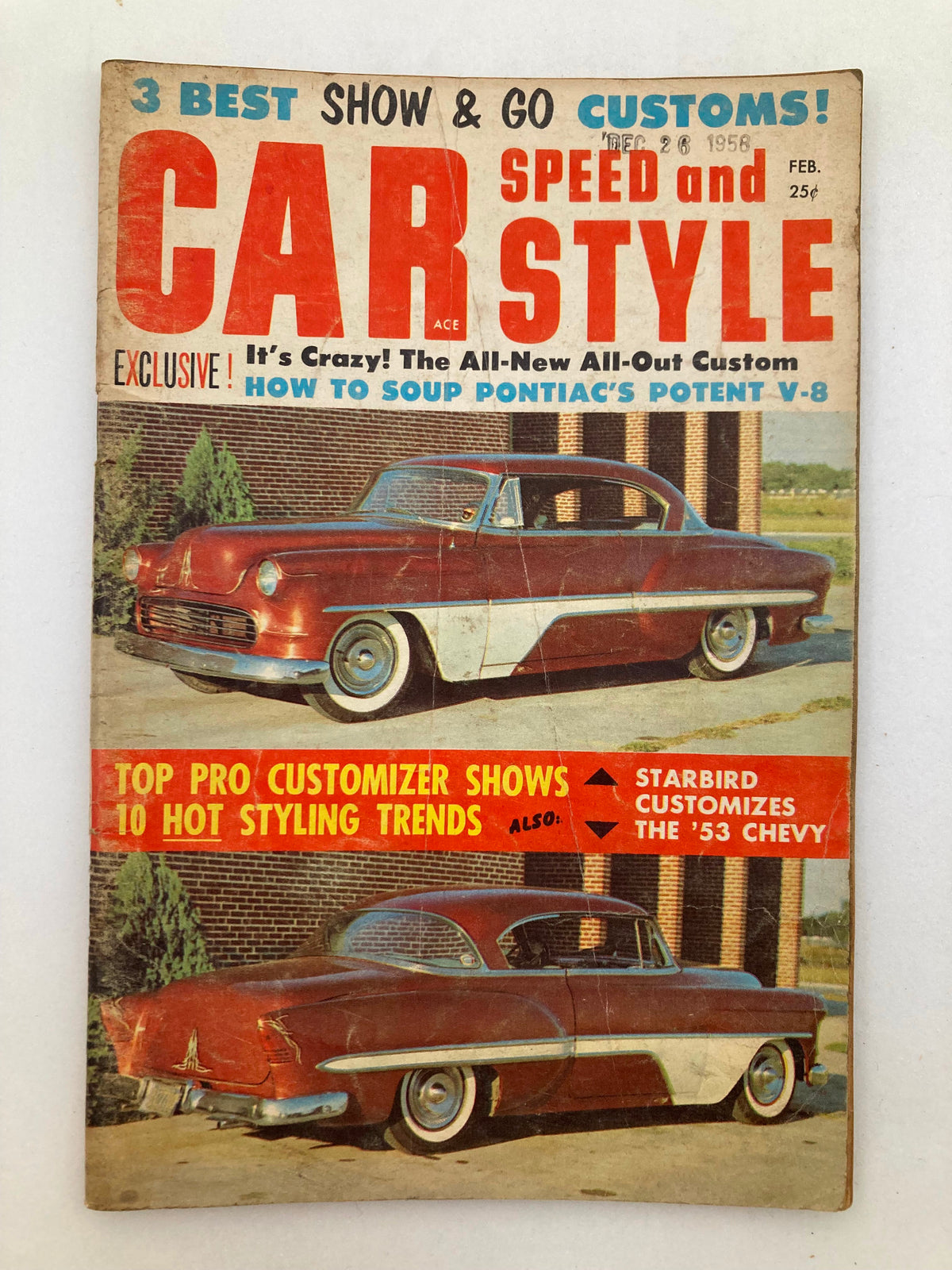 Cover of VTG Car Speed & Style Magazine February 1959 showcasing Pontiac Potent V8, featuring vintage car designs and automotive customization.