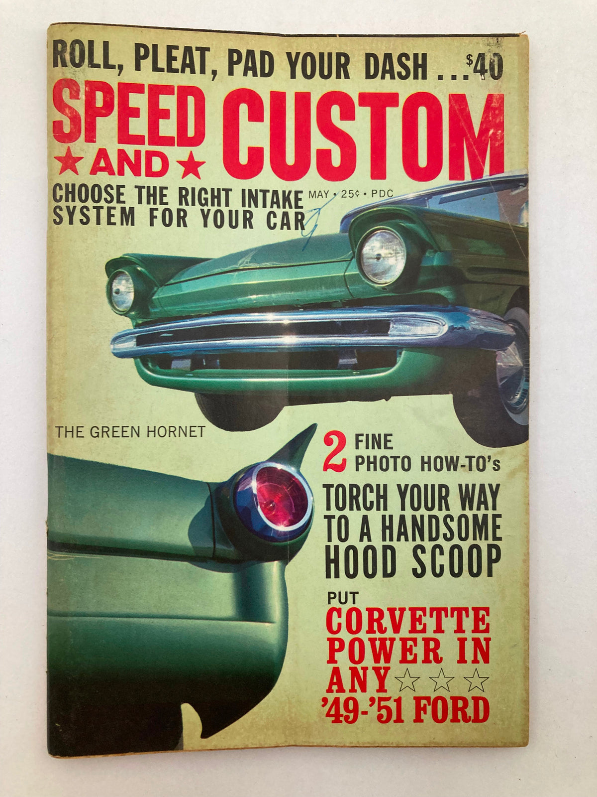 Cover of VTG Speed & Custom Magazine May 1962 Vol 9 #5 featuring The Green Hornet, showcasing an automotive theme with a vintage car image and eye-catching headlines.