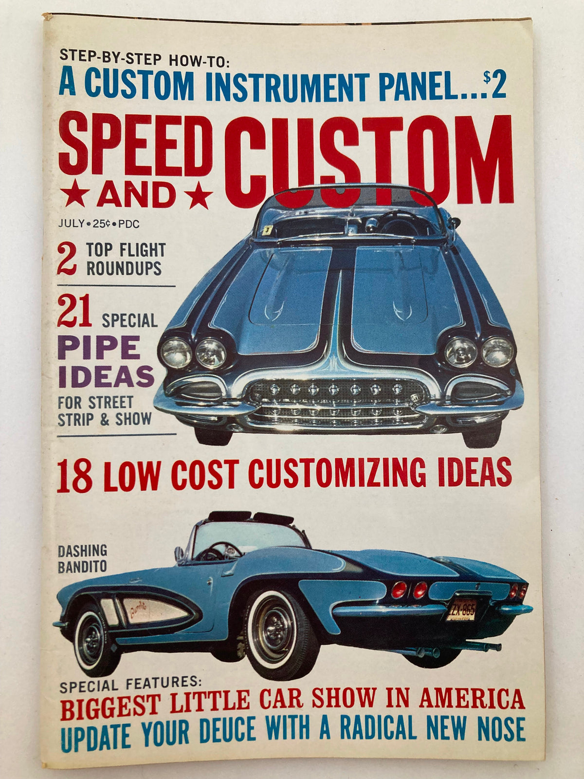Cover of VTG Speed & Custom Magazine July 1962 Vol 9 #7 featuring the Dashing Bandito theme, showcasing classic automotive designs.