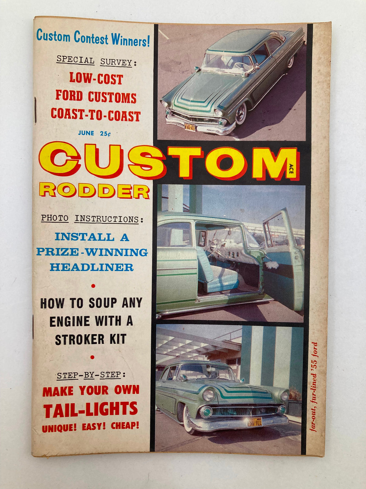 Cover of VTG Custom Rodder Magazine June 1959 Vol 4 #6 featuring vintage Ford vehicles, highlighting car contests, customization tips, and classic car culture.