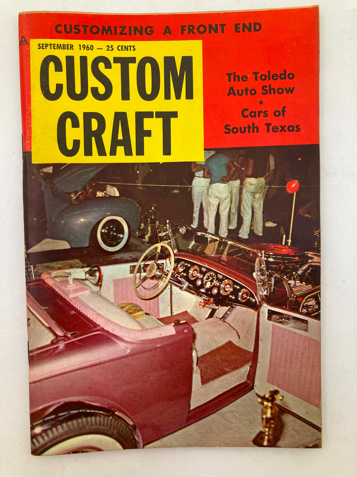 VTG Custom Craft Magazine September 1960 #4 cover featuring The Toledo Auto Show with vibrant red and yellow colors and a classic car interior.