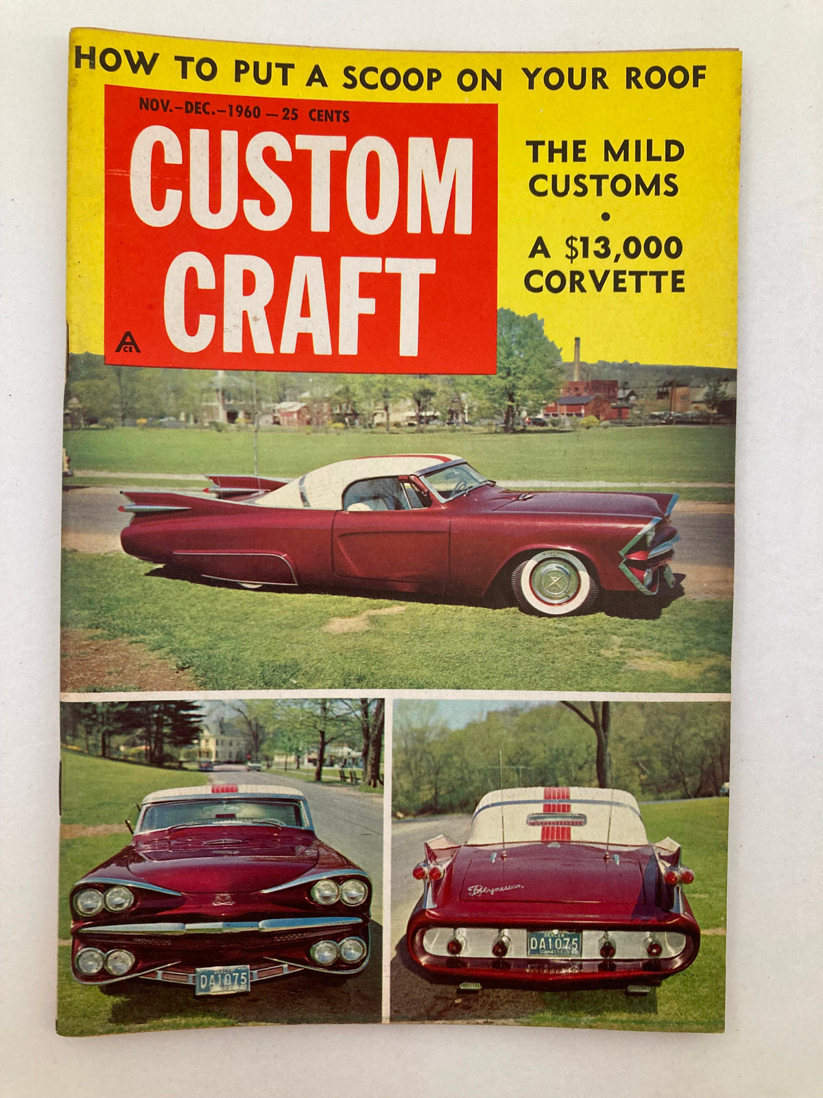 Cover of VTG Custom Craft Magazine November 1960 #5 featuring the title 'How To Put A Scoop On Your Roof' with colorful images of custom cars including a red convertible.