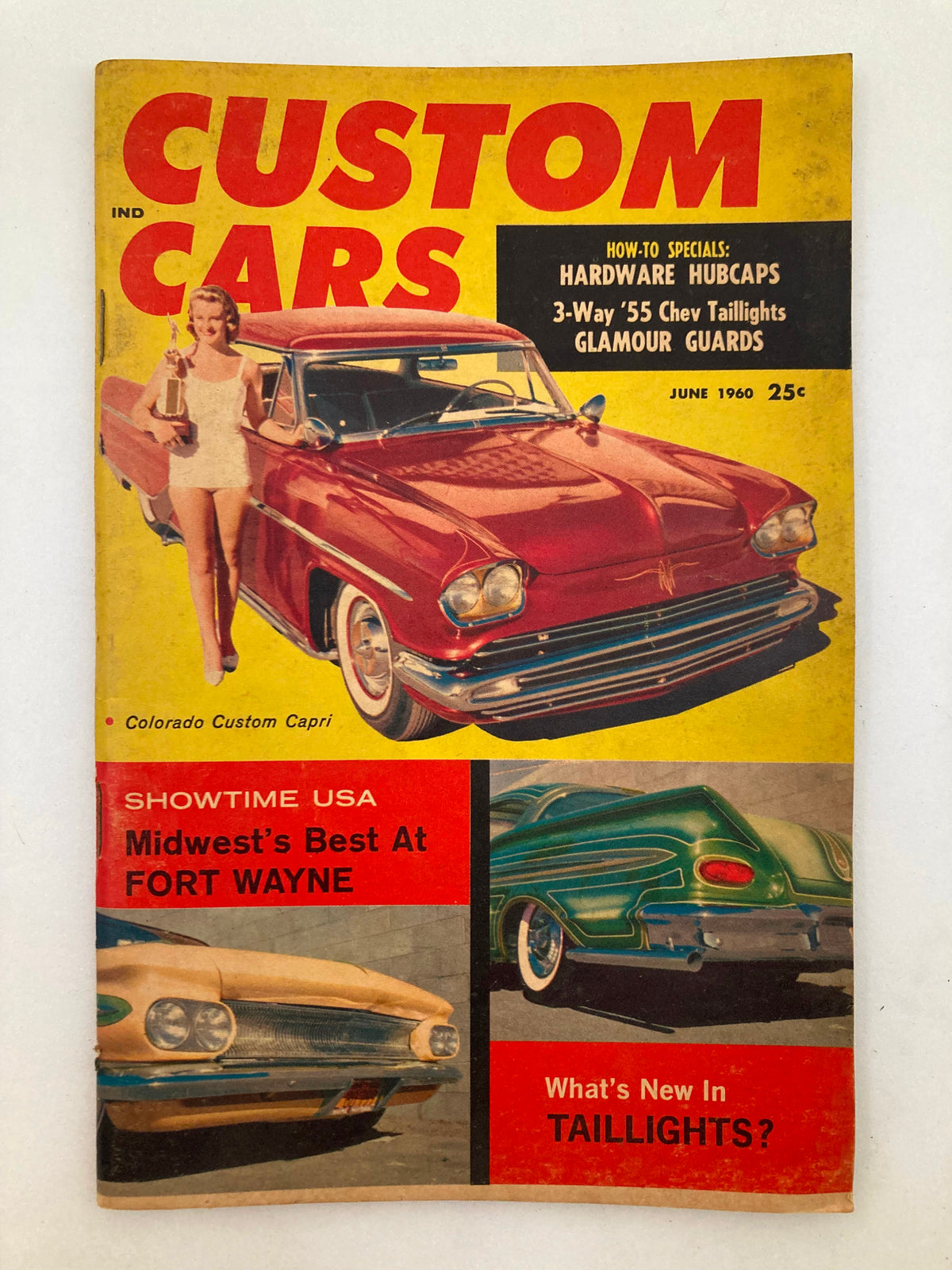 VTG Custom Cars Magazine June 1960 cover featuring Colorado Custom Capri, showcasing classic car culture with a vintage appeal. The magazine includes captivating articles and photographs on automotive design.