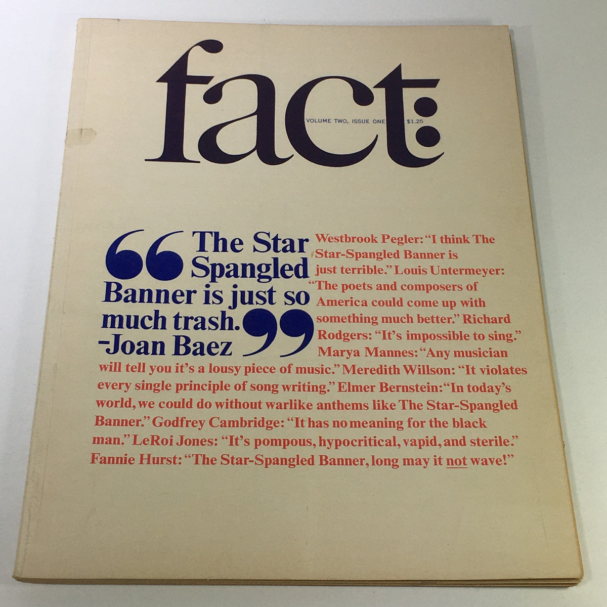 Cover of VTG Fact Magazine January-February 1965 Vol. 2 #1 featuring an article on the Star Spangled Banner with quotes from various authors, highlighting cultural opinions.