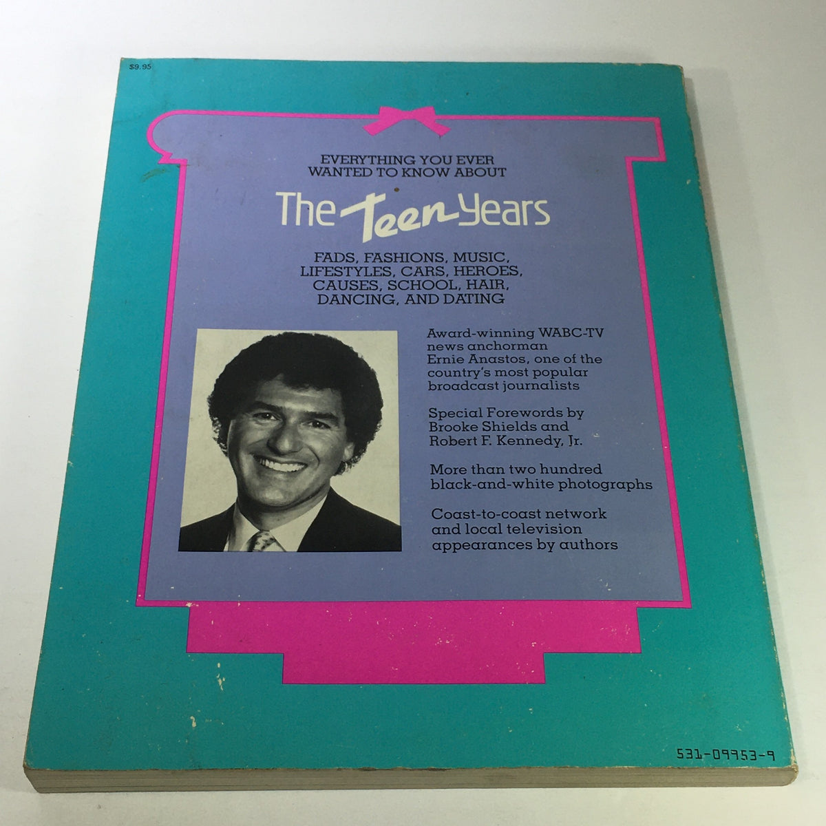 Back cover of VTG 1983 TwixT Teens magazine, featuring details about the content and contributors, including Ernie Anastos, emphasizing the nostalgic appeal of teenage culture in the 1980s.