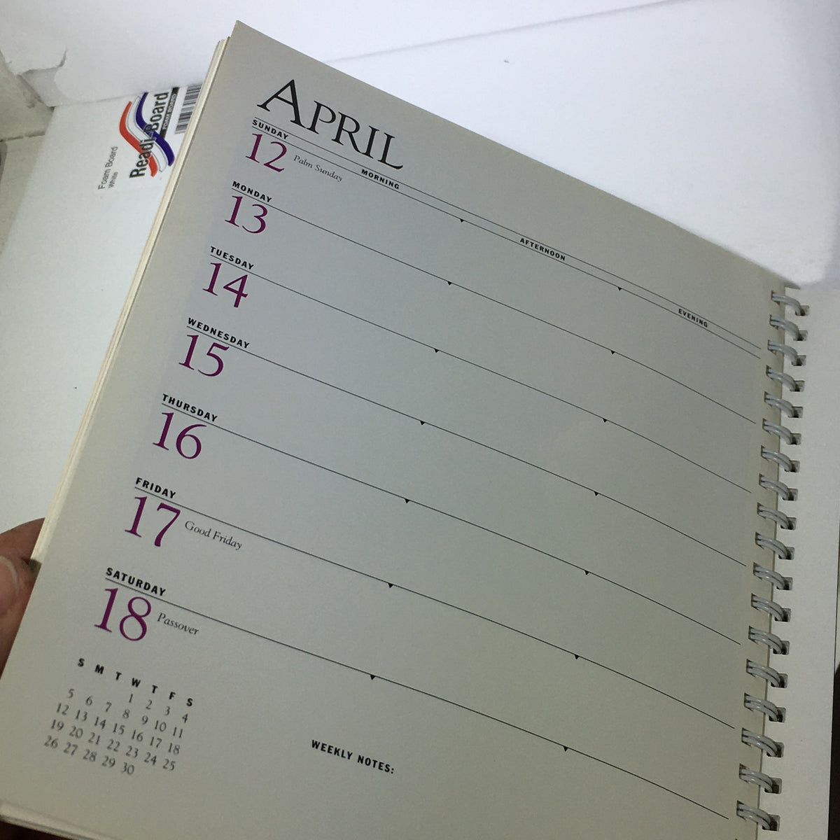 April layout page from the Sports Illustrated 1992 Swimsuit Desk Calendar showing organized weekly planning sections.