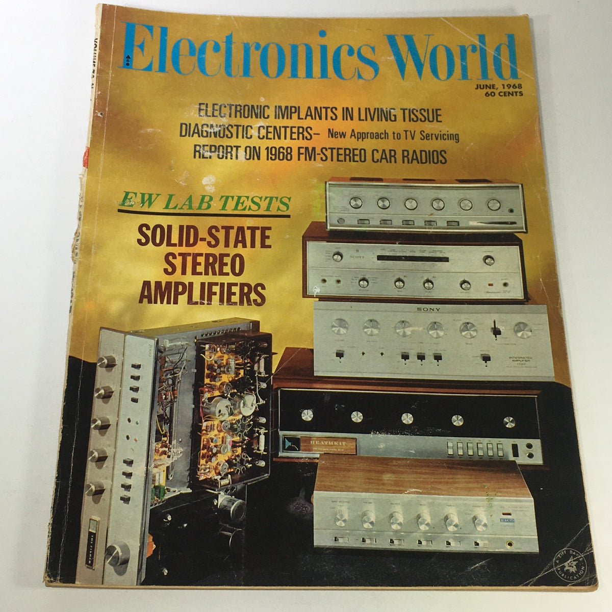 Cover of VTG Electronics World Guide Magazine from June 1968 featuring solid-state stereo amplifiers, showcasing vintage audio technology and testing insights.