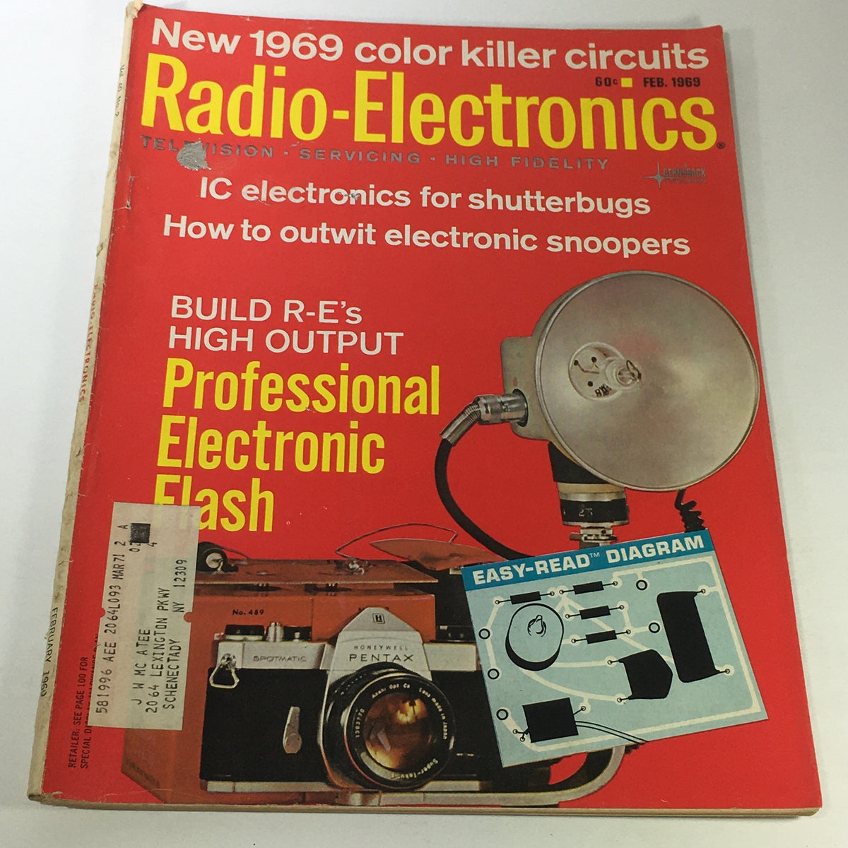 Cover of VTG Radio-Electronics Magazine February 1969 featuring Professional Electric Flash, with a retro camera and colorful graphics.