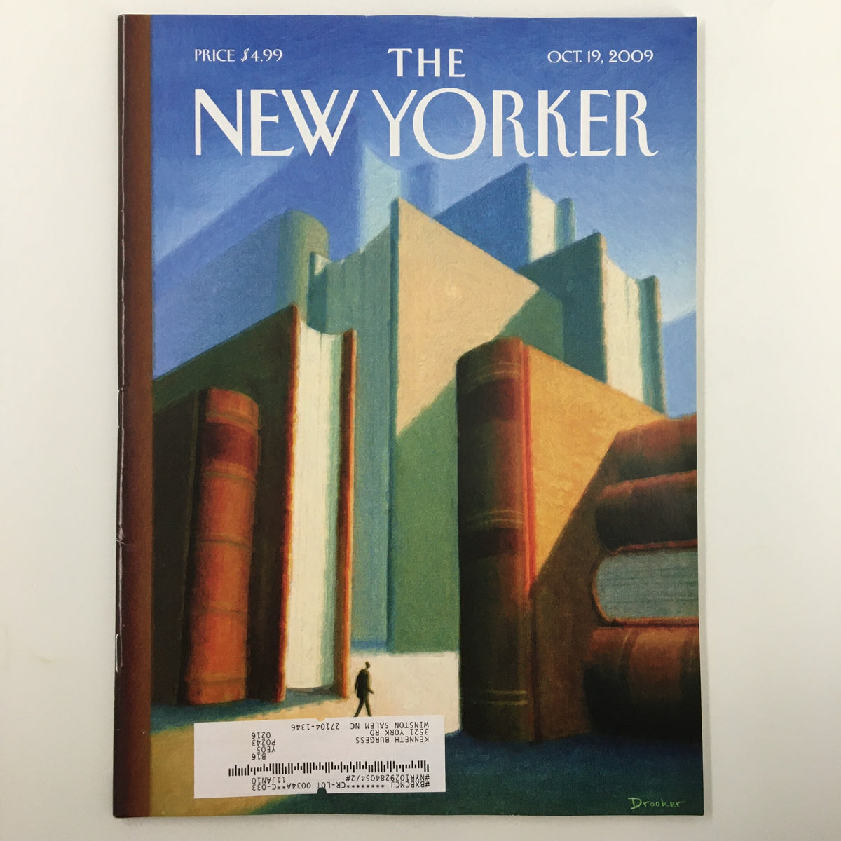 The New Yorker Full Magazine October 19 2009 cover featuring artwork by E. Drooker, showcasing a stylized depiction of books and literary themes.