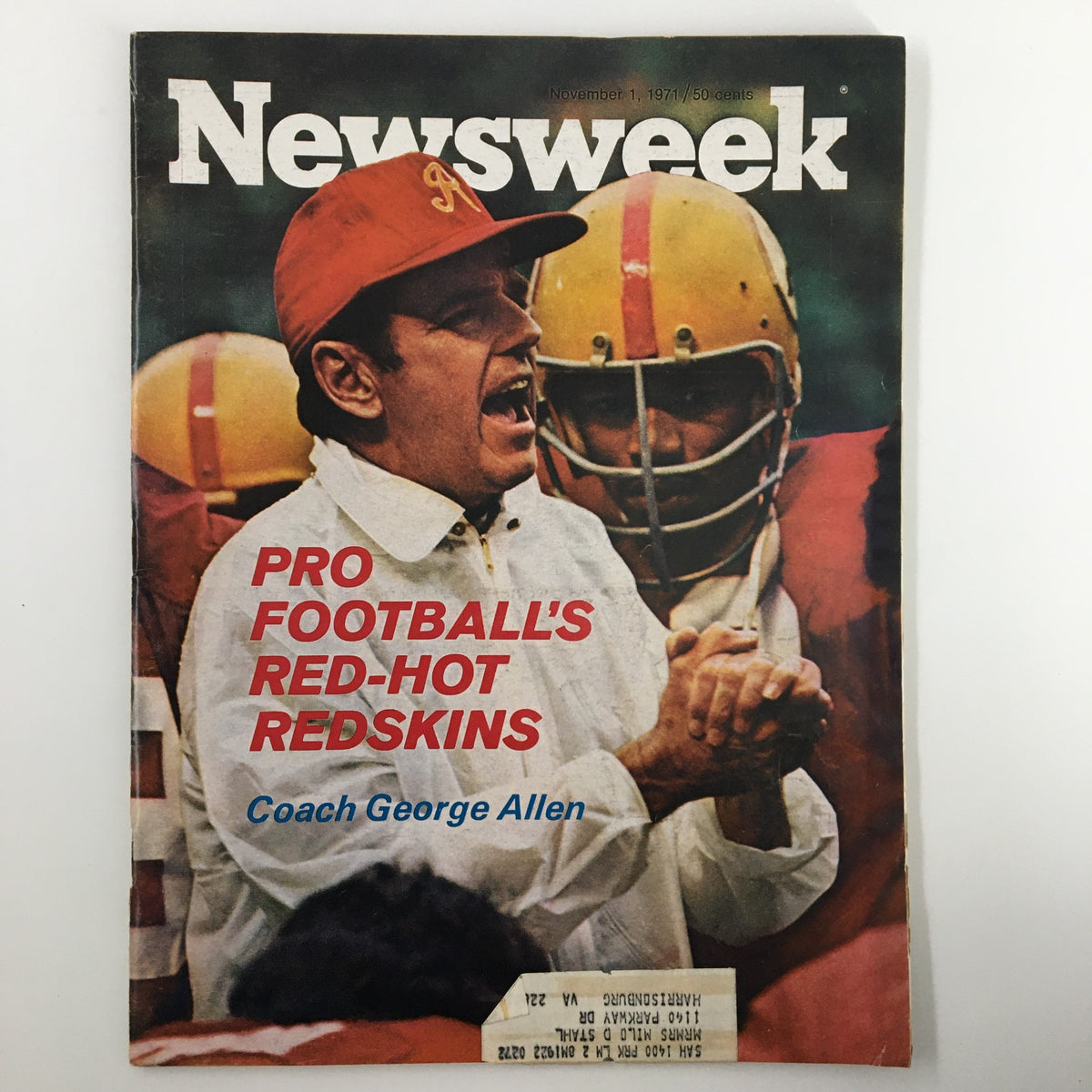 VTG Newsweek Magazine November 1 1971 featuring Coach George Allen and the Red-Hot Redskins, showcasing the iconic football coach on the cover along with football players.