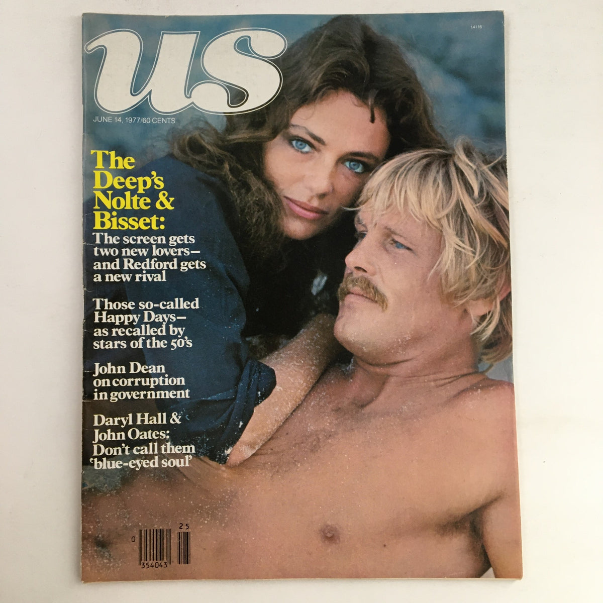 Front cover of US Magazine dated June 14, 1977, featuring a couple, with text highlighting articles on John Dean, Daryl Hall & John Oates, and other notable cultural content of the era.