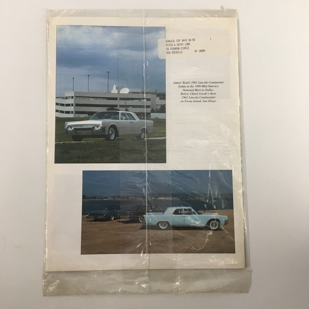 Cover of Continental Comments Magazine May 2001 #240 featuring James Reid's 1961 Lincoln Sedan with accompanying images of classic cars.
