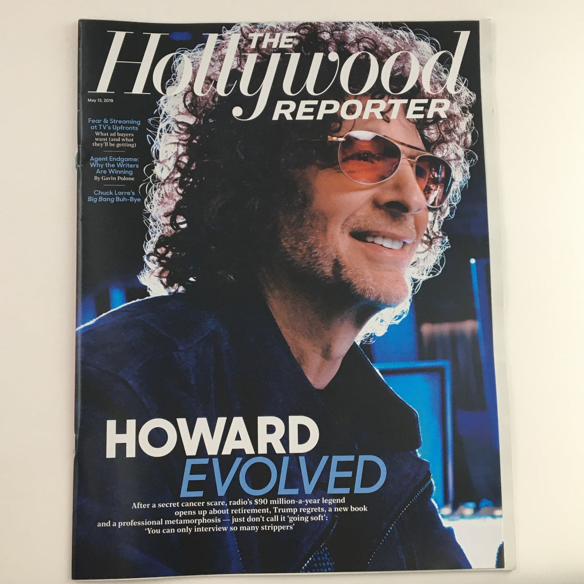 Cover of The Hollywood Reporter magazine dated May 13, 2019, featuring Howard Stern with the headline 'HOWARD EVOLVED'. The magazine highlights news in the entertainment industry, including an interview with Howard Stern and Chuck Lorre.