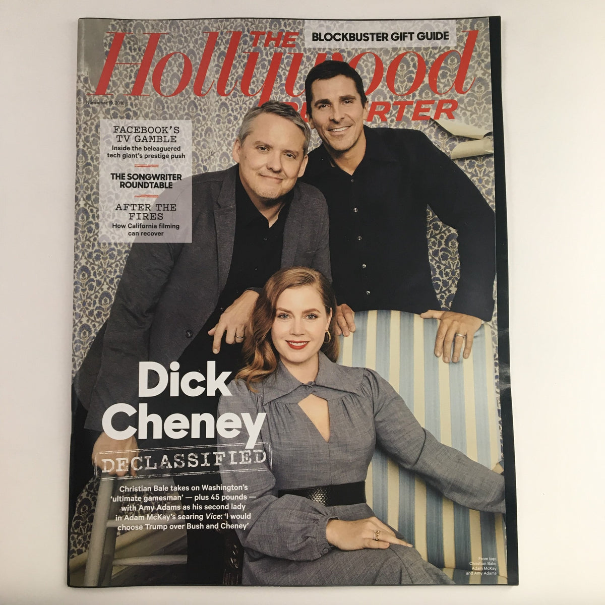 Cover of The Hollywood Reporter magazine dated November 19, 2018, featuring Christian Bale and Amy Adams, highlighting their roles in the film industry.