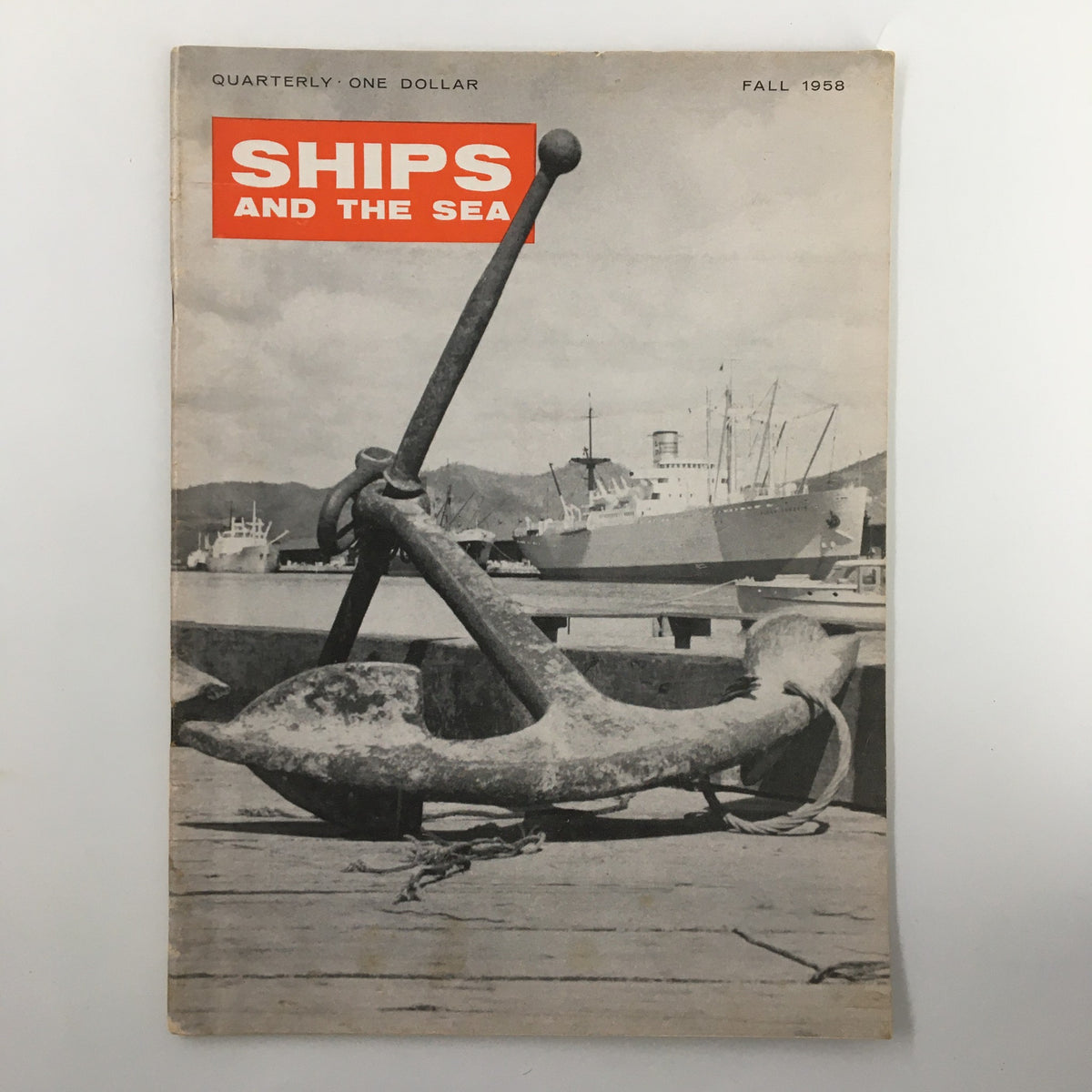 Cover image of VTG Ships and the Sea Magazine Fall 1958 featuring the title prominently, showcasing an anchor in the foreground with ships in the background.