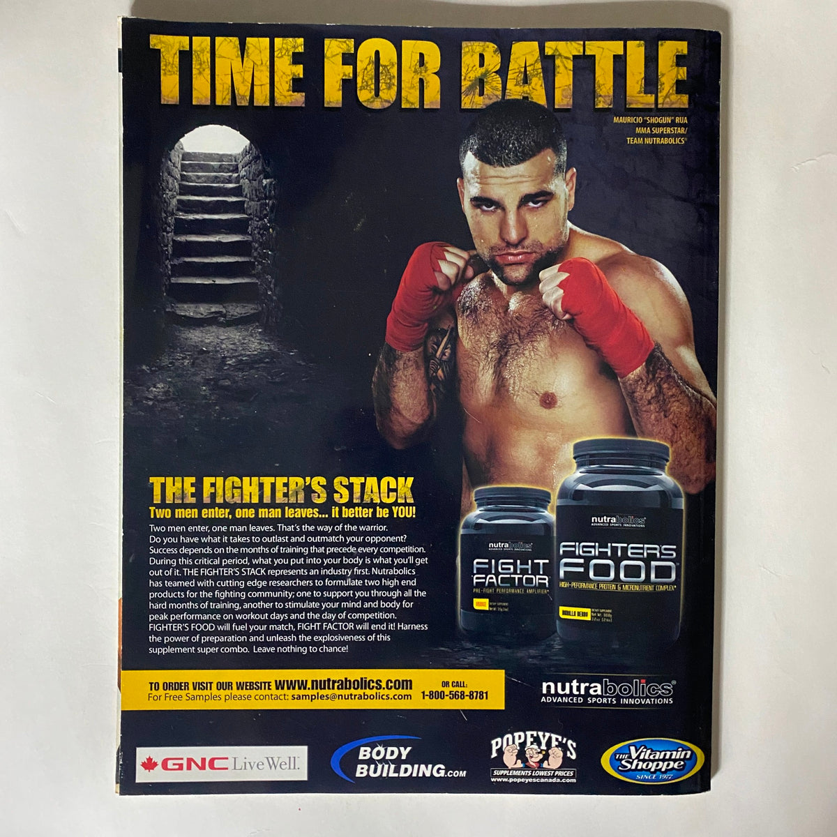 Fighters Only US Magazine March 2010 Issue 13 featuring an advertisement for nutritional supplements and a muscular male model, emphasizing fitness and MMA culture.