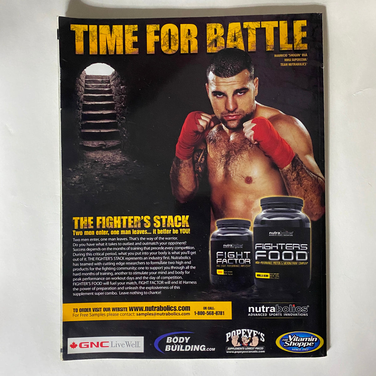 Back cover of Fighters Only US Magazine February 2010 Issue 12, showcasing an advertisement for nutrition products aimed at fighters, with a focus on training and performance.