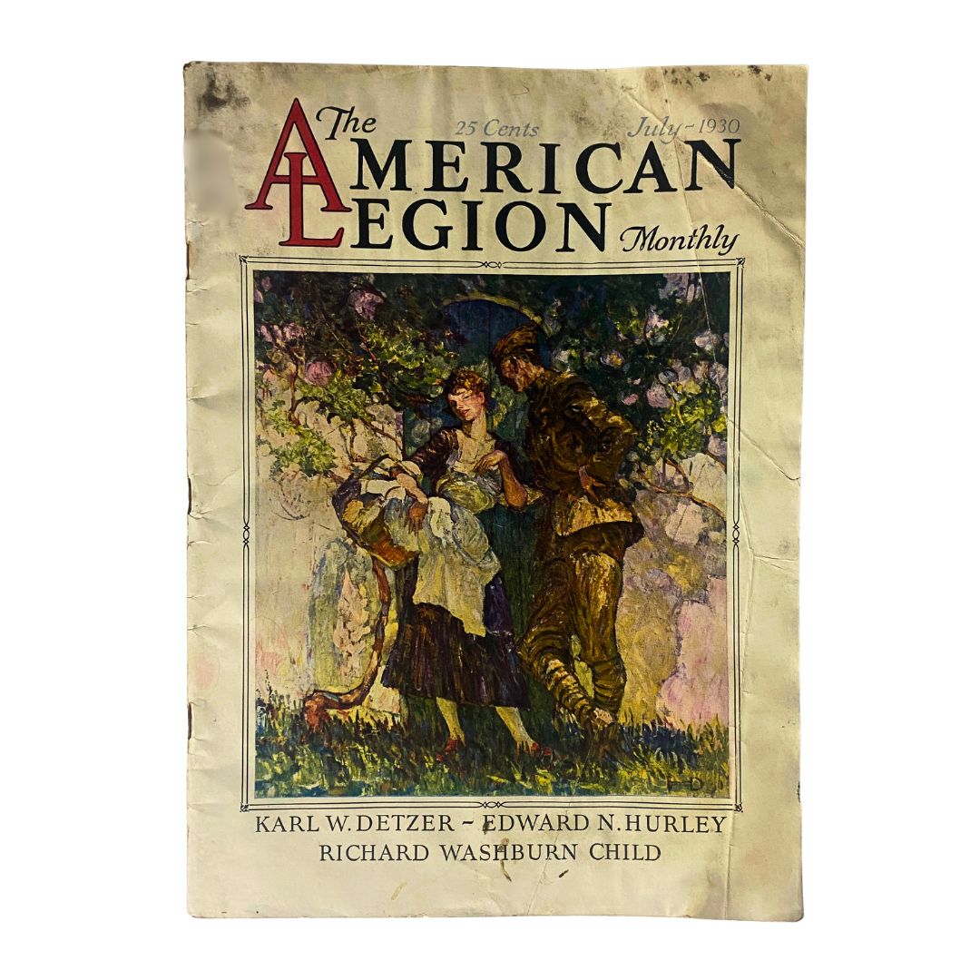 Cover of VTG The American Legion Magazine July 1930 featuring vibrant artwork and text highlighting the magazine's title and issue date.