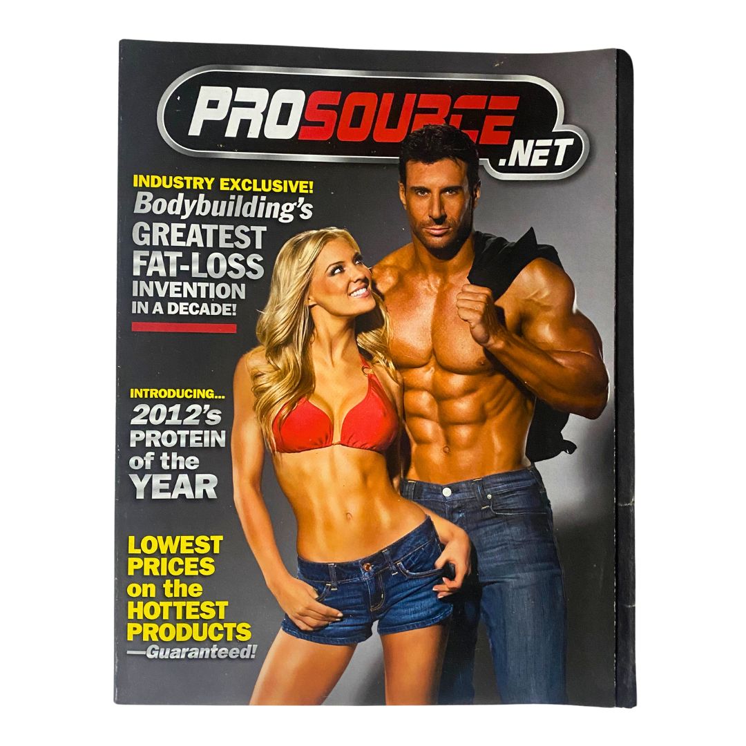 ProSource.Net 2009 Sports Supplement Buyer's Guide & Product Catalog cover featuring a muscular couple showcasing fitness products and emphasizing bodybuilding with a tagline about protein.