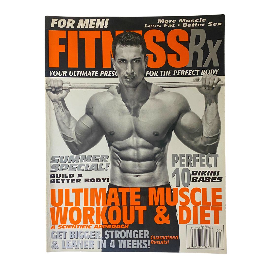 Fitness RX Magazine July 2006 cover featuring a muscular man showcasing the Ultimate Muscle Workout and Diet, emphasizing fitness culture from the mid-2000s.
