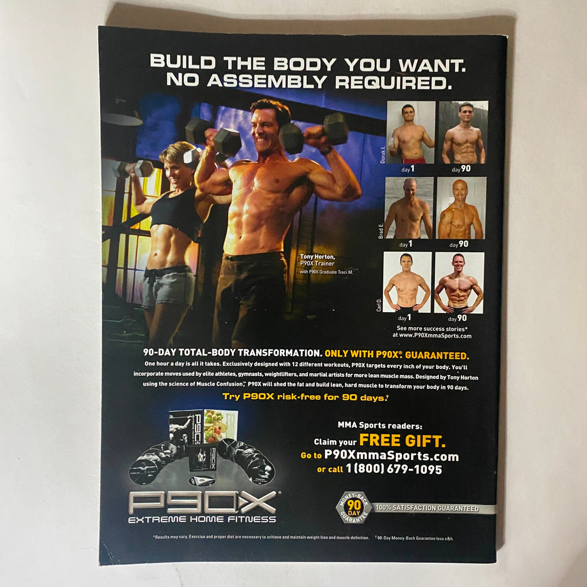 Advertisement for P90X fitness program from MMA Sports Magazine Issue 21, promoting a total-body transformation workout plan.
