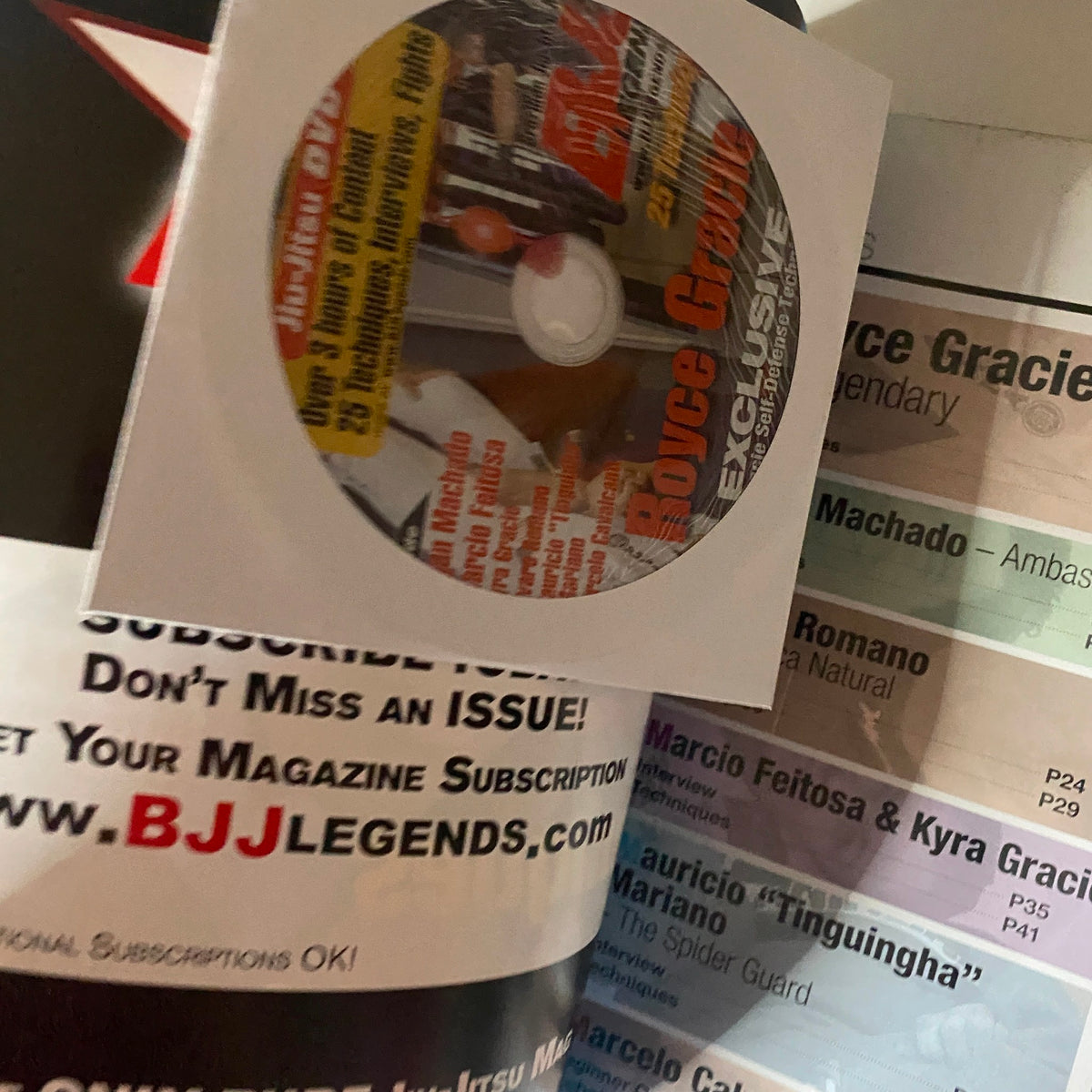 DVD included with BJJ Legends Magazine 2009 No. 1 featuring Royce Gracie, containing over three hours of instruction and content related to BJJ.