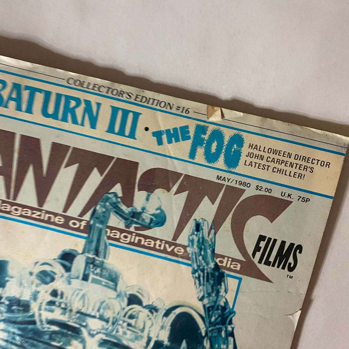Close-up view of the magazine header from VTG Fantastics Films Magazine May 1980 Vol 3 No. 1, highlighting the film features including 'Saturn III' and 'The Fog'.