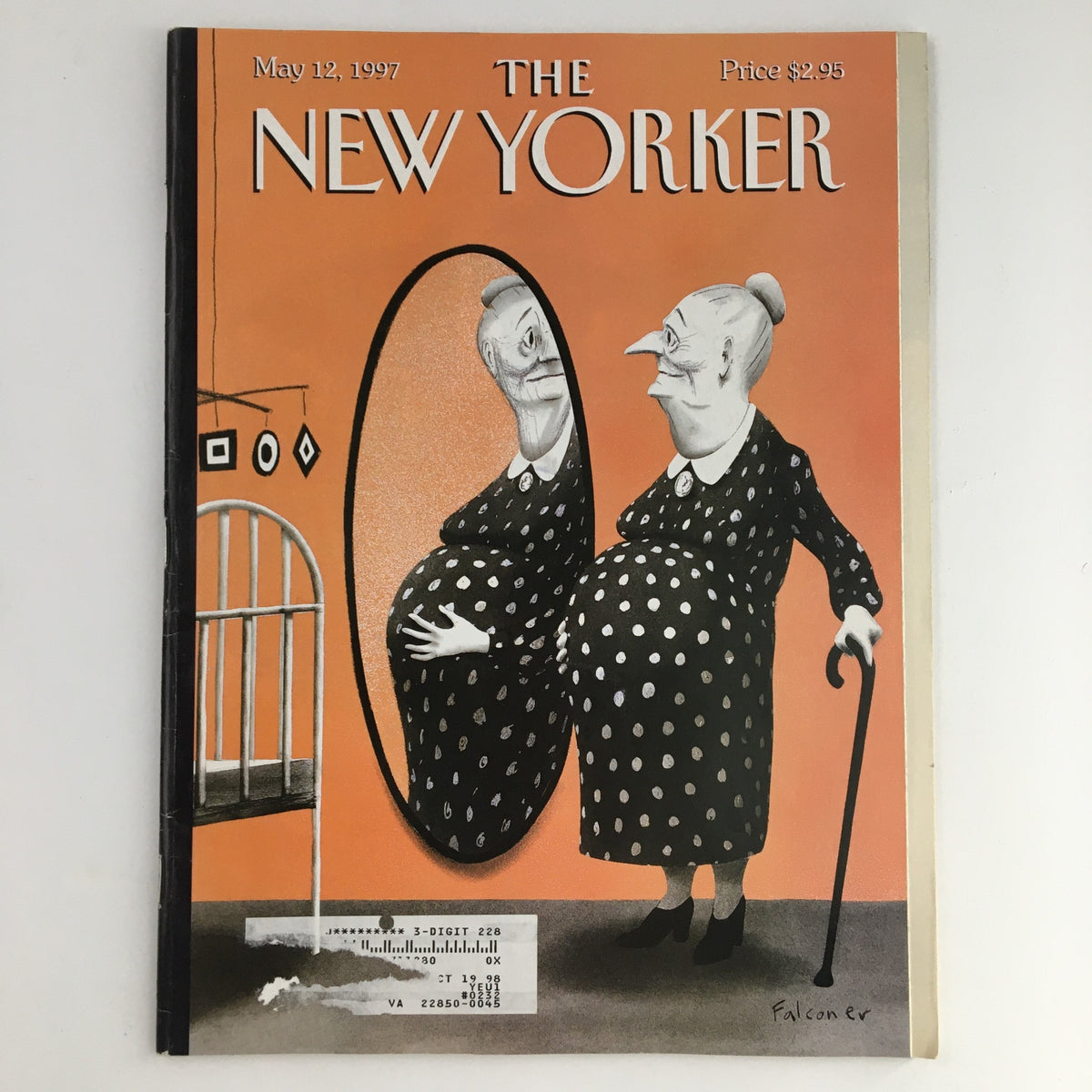 Cover of The New Yorker Magazine May 12 1997 featuring a Mother's Day themed illustration by Ian Falconer, showcasing a whimsical depiction of two elderly women with a mirror reflection.